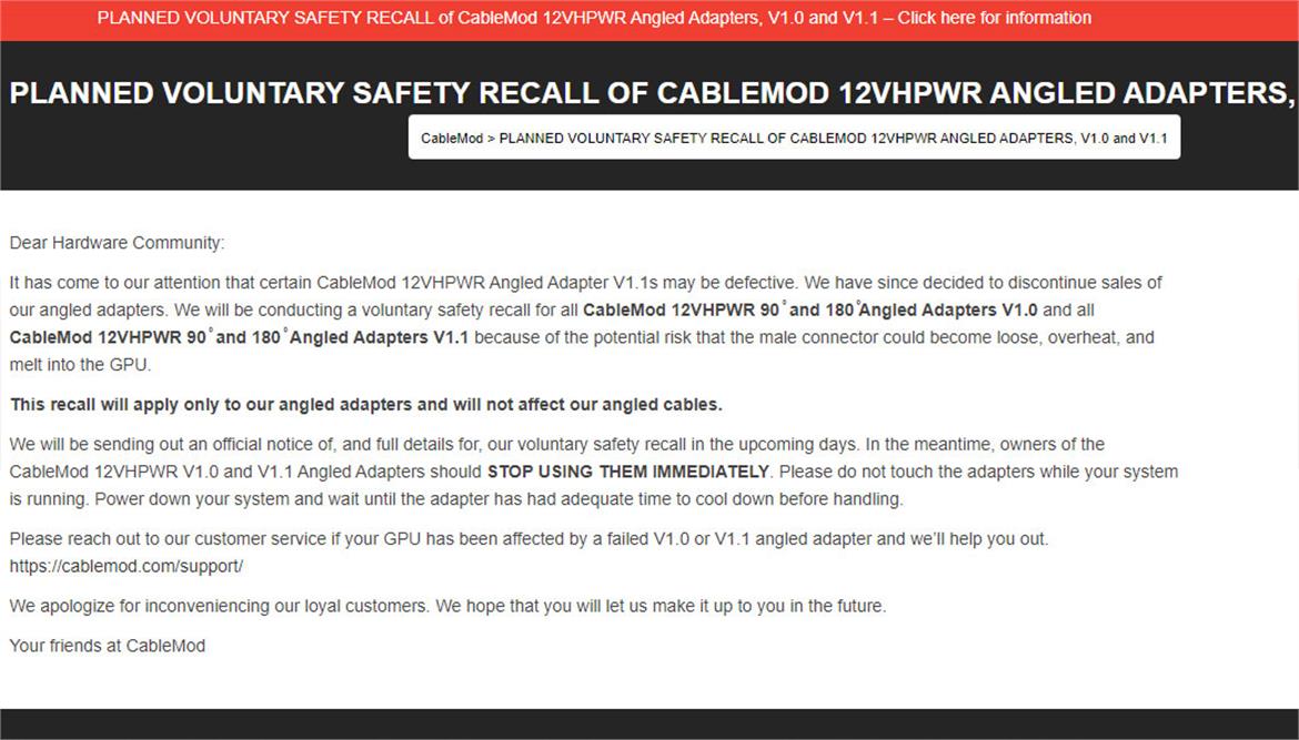 CableMod Issues Safety Recall For Its Angled 12VHPWR Adapters, What You Need To Know