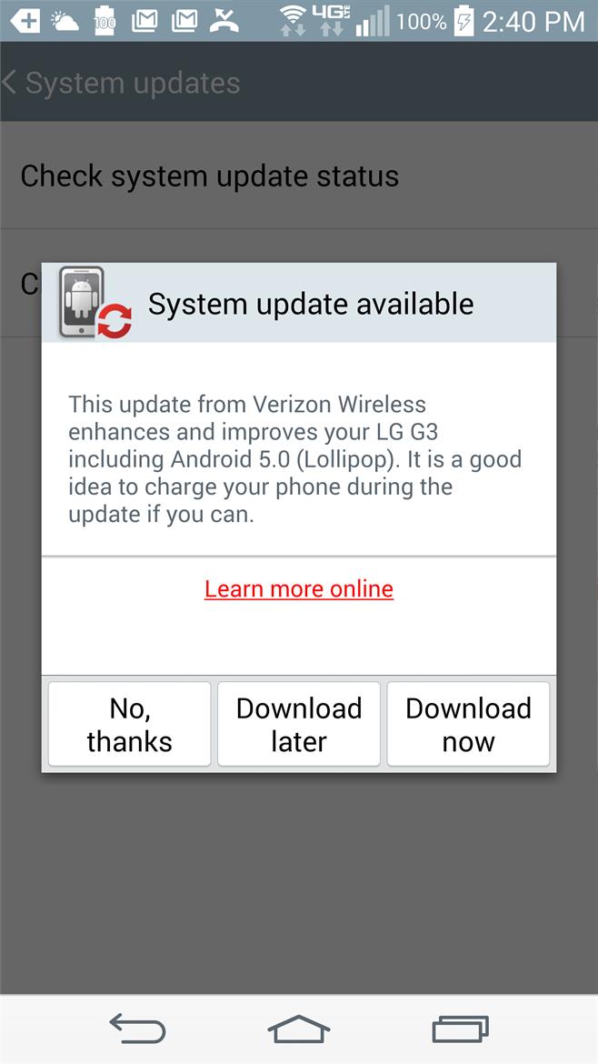 Verizon Finally Releases Lollipop 5.0.1 Update For LG G3