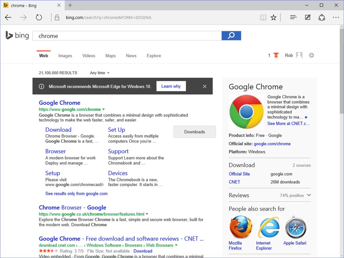 Microsoft Gooses Up Bing Search Results For Chrome And Firefox, Pushing Users To Edge