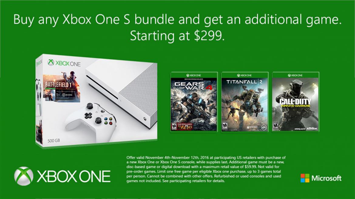 Purchase An Xbox One S Bundle And Get A Free Extra Game Until November 12th