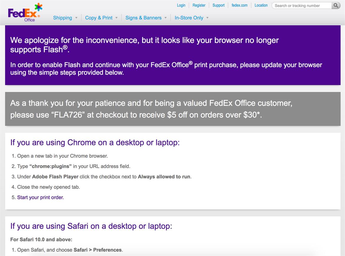 FedEx Is Giving Customers $5 Discount On Office Tools To Reinstall Dreaded Adobe Flash Plugin