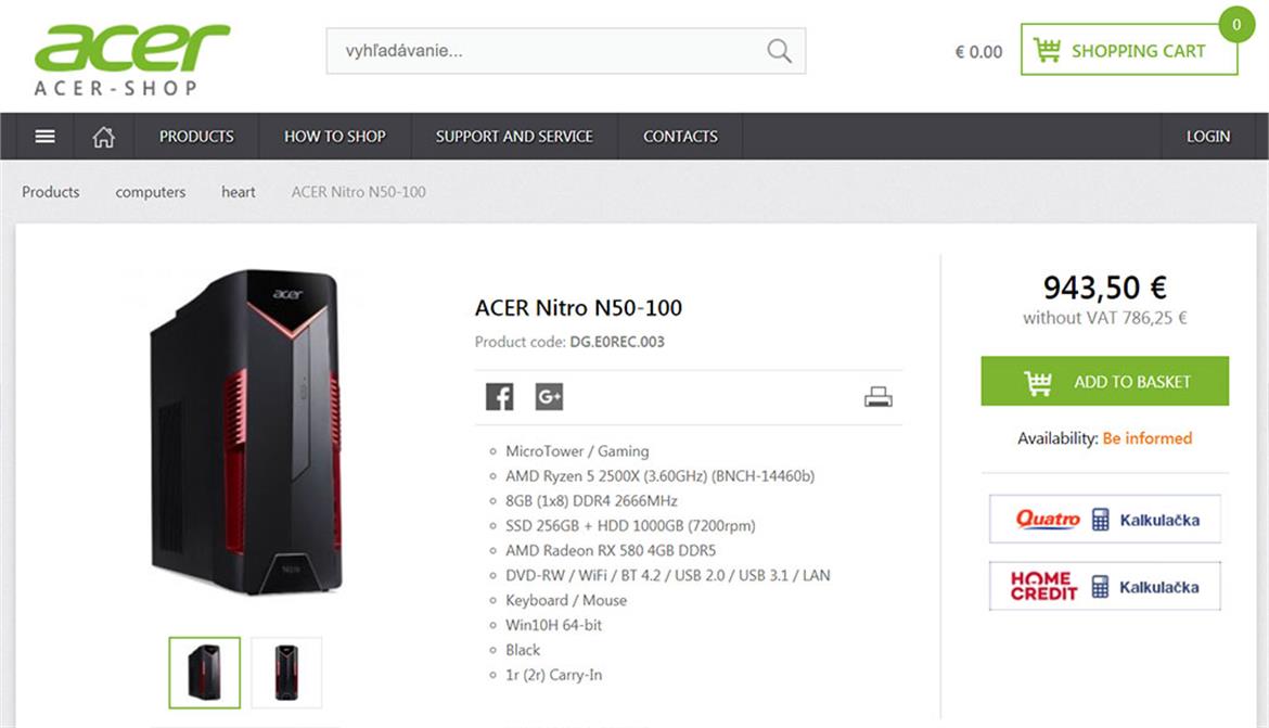 Acer Nitro N50-100 Gaming Desktop Leaks With Quad-Core AMD Ryzen 5 2500X CPU