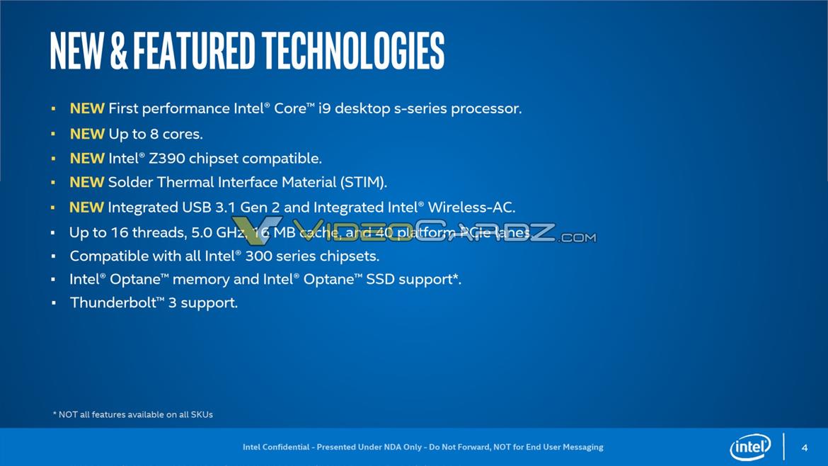 Intel 9th Gen Core 9000 Series Coffee Lake Specs Confirmed, 8 Cores With 5GHz Boost