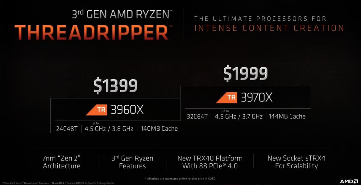 Update: AMD Announces Zen 2-Powered 32-Core Threadripper 3970X, 24-Core Threadripper 3960X