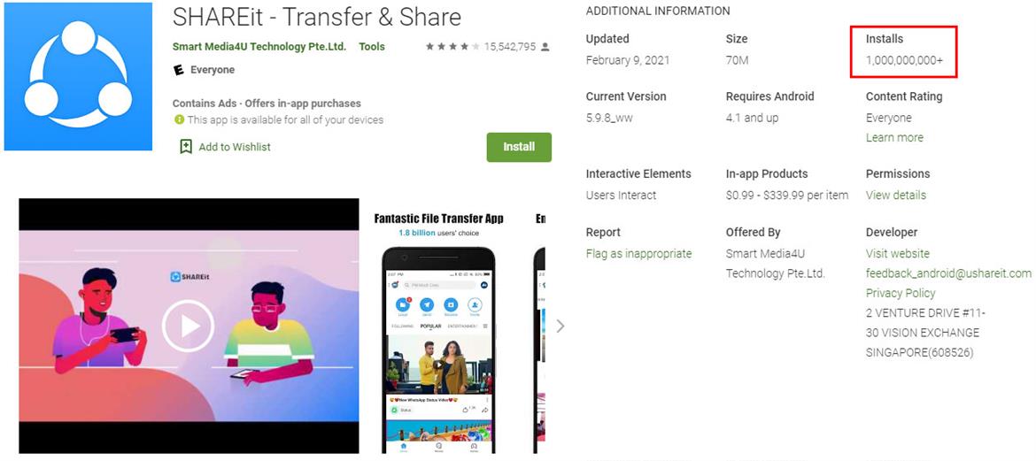 SHAREit Android Flaunts A Billion Downloads And Alarming Remote Execution Security Flaws
