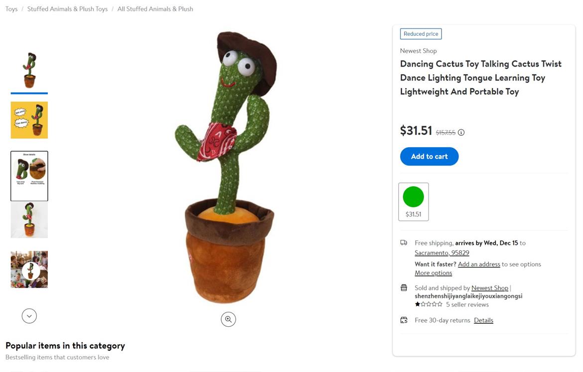 Facepalm: Dancing Cactus Toy For Kids Sold At Walmart Curses And Sings About Cocaine