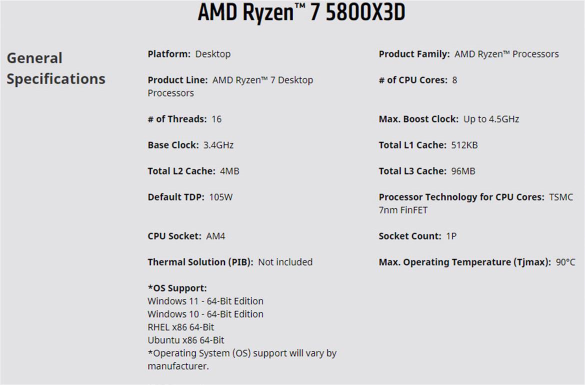 AMD's Ryzen 7 5800X3D With Stacked V-Cache May Not Support Overclocking